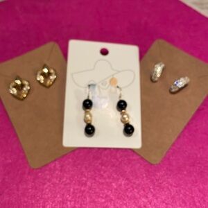 3 pairs of elegant style earrings black tie wedding hearts curved pearl dangle